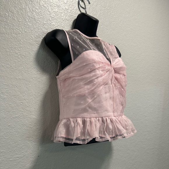 EXPRESS Tulle Polka Dot Twist Front Peplum Tank PINK - Picture 3 of 9